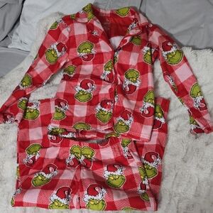 Festive Red and Green Grinch Kids Pajamas Xs 4/5 Like New